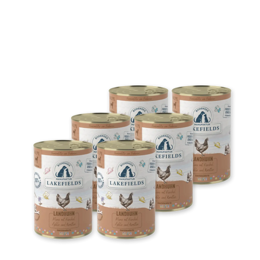 Lakefields getreidefreies Nassfutter Huhn 6 x 400 Gramm für Hunde / Welpen bei Lottes Fellfreunde Koblenz