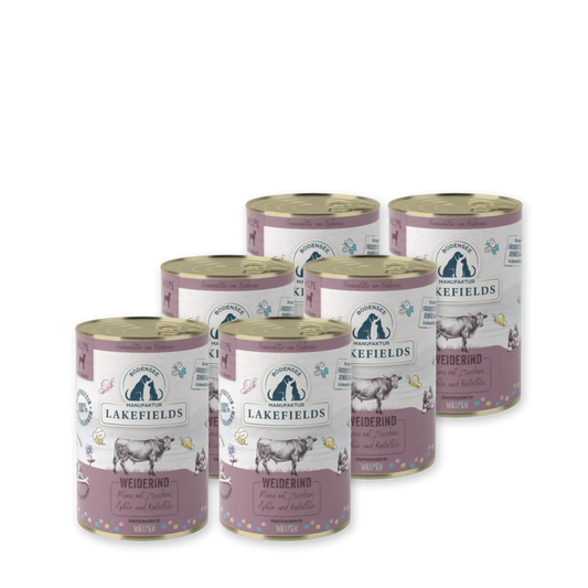Lakefields getreidefreies Nassfutter Welpe Weiderind 6x400 Gramm für Hunde bei Lottes Fellfreunde Koblenz