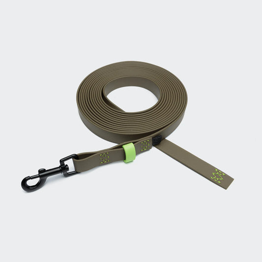 Cloud7 - BioThane® Schleppleine „Ipanema“ - 10m - Olive / Neon-Green