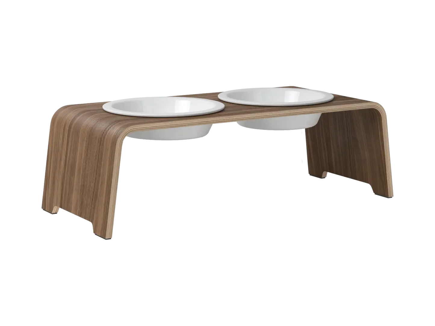 Exklusive dogBar M aus Nussbaum Echtholz mit zwei Comfort Porzellannäpfen von Lottes Fellfreunde.