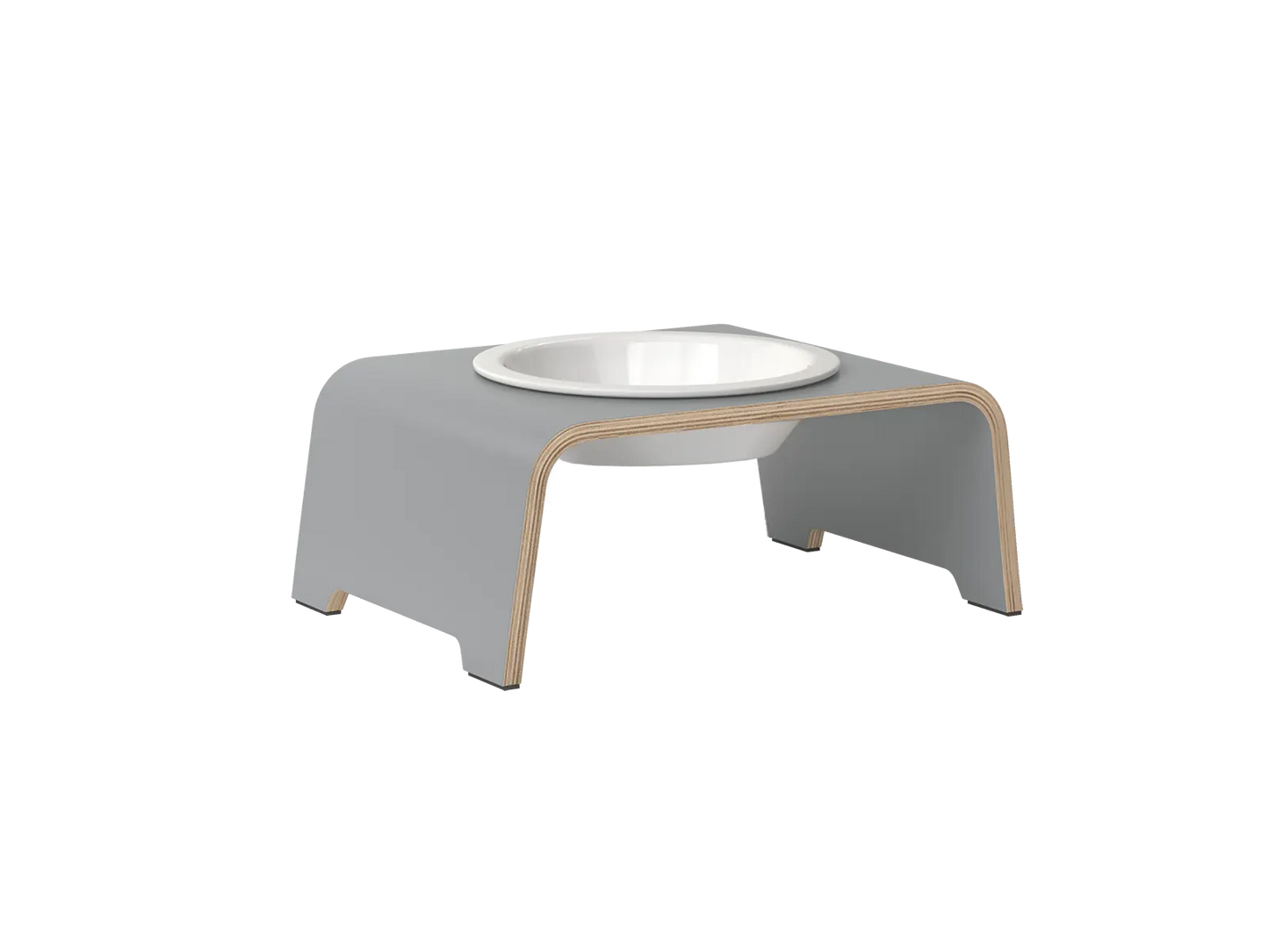 Moderne graue dogBar Single M-Small Futterstation aus Schichtholz als Einzelnapf bei Lottes Fellfreunde Koblenz.