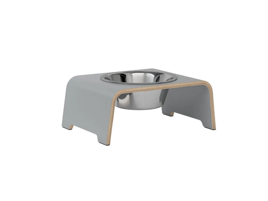 Moderne graue dogBar Single M-Small Futterstation aus Schichtholz als Einzelnapf bei Lottes Fellfreunde Koblenz.