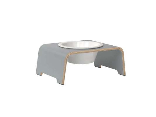 Moderne graue dogBar Single M-Small Futterstation aus Schichtholz als Einzelnapf bei Lottes Fellfreunde Koblenz.