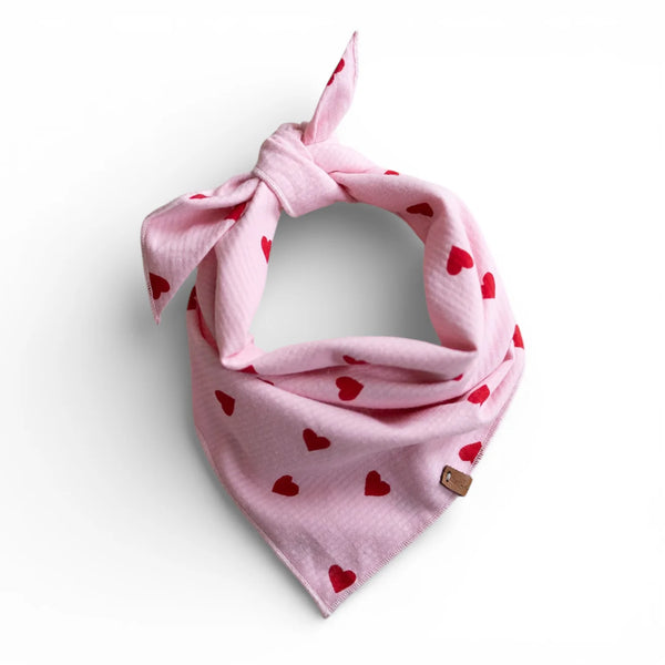 Handgefertigtes Hundehalstuch in Rosa mit pinken Herzen "always lovely" von Lieblingspfote bei Lottes Fellfreunde